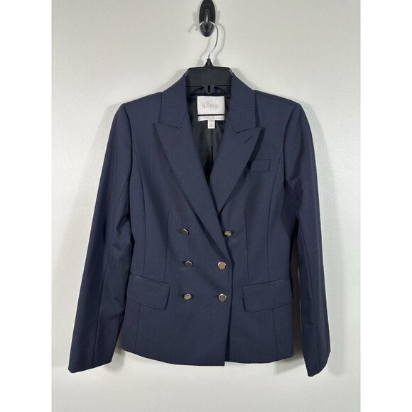 Nordstrom Signature Caroline Issa Blazer Womens 2 Blue‎ Gold Button Old Money - Picture 1 of 9